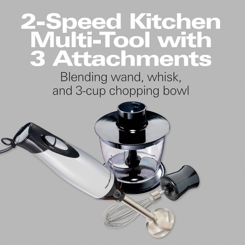  Hamilton Beach 59765 Immersion Hand Blender with Blending Wand, Whisk and 3-Cup Food Chopping Bowl, 3-Piece, Silver and Stainless Steel