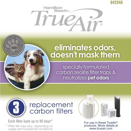  Hamilton Beach TrueAir Replacement Carbon Filter for Odor Eliminators, Neutralizes Pet Smells, 3-Pack (04234G)