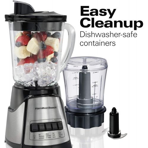  Hamilton Beach Power Elite Blender with 40oz Glass Jar and 3-Cup Vegetable Chopper, 12 Functions for Puree, Ice Crush, Shakes and Smoothies, Black and Stainless Steel (58149)
