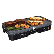 Hamilton Beach 3-in-1 Electric Indoor Grill + Griddle, 8-Serving, Reversible Nonstick Plates, 2 Cooking Zones with Adjustable Temperature (38546), Black