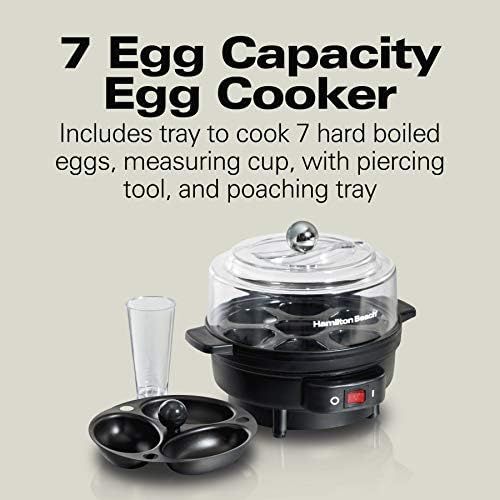  Hamilton Beach Electric Egg Cooker and Poacher for Soft, Hard Boiled or Poached with Ready Timer, Holds 7, Black (25500)