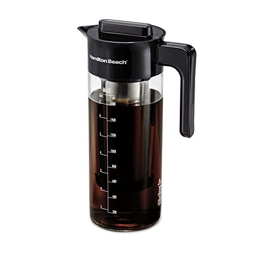  Hamilton Beach Cold Brew Iced Coffee Maker and Tea Infuser 1.7 L (57.5 oz.), Glass Pitcher with Removable Stainless Steel Filter