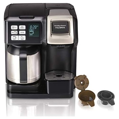  Hamilton Beach FlexBrew Thermal Coffee Maker, Single Serve & Full Pot, Compatible with K-Cup Pods or Grounds, Programmable, Black and Stainless (49966)