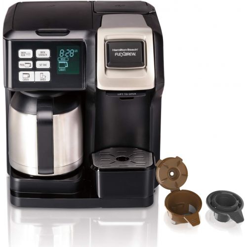  Hamilton Beach FlexBrew Thermal Coffee Maker, Single Serve & Full Pot, Compatible with K-Cup Pods or Grounds, Programmable, Black and Stainless (49966)