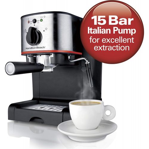  Hamilton Beach Espresso Machine, Latte and Cappuccino Maker with Milk Frother, 15 Bar Italian Pump, Single Cup, Black & Stainless (40792)