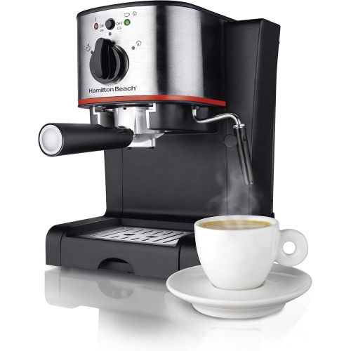  Hamilton Beach Espresso Machine, Latte and Cappuccino Maker with Milk Frother, 15 Bar Italian Pump, Single Cup, Black & Stainless (40792)