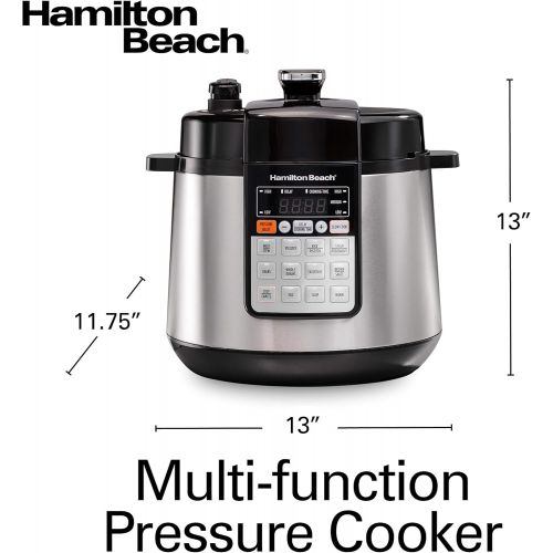  Hamilton Beach 10-in-1 Multi-Function Electric Pressure Cooker, 6 quart, Steamer, Saute and Warmer, Stainless Steel (34502)