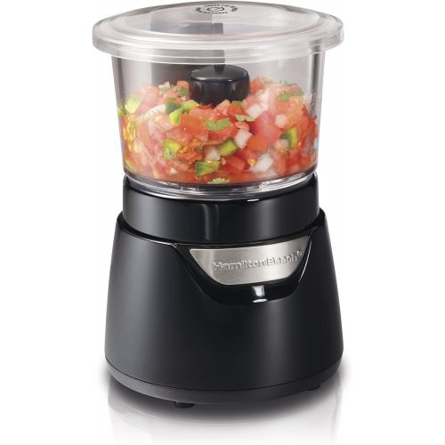  Hamilton Beach Stack & Press Mini 3-Cup Glass Bowl Food Processor & Vegetable Chopper, Black (72860)