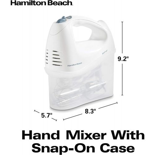  Hamilton Beach 6-Speed Electric Hand Mixer with Snap-On Storage Case, Wire Beaters, Whisk and Bowl Rest, 250W, White (62682RZ)