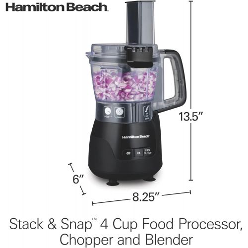 Hamilton Beach Stack & Snap 4-Cup Mini Food Processor & Vegetable Chopper, 250 Watts, for Slicing, Shredding, and Puree, Black (70510)