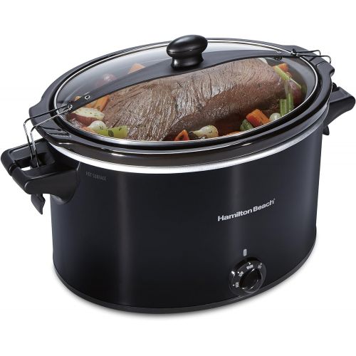  Hamilton Beach Slow Cooker, Extra Large 10 Quart, Black (33195) & Portable 7-Quart Programmable Slow Cooker With Lid Latch Strap for Easy Transport, Dishwasher-Safe Crock, Black (3