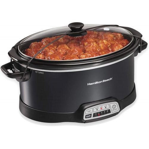  Hamilton Beach Slow Cooker, Extra Large 10 Quart, Black (33195) & Portable 7-Quart Programmable Slow Cooker With Lid Latch Strap for Easy Transport, Dishwasher-Safe Crock, Black (3