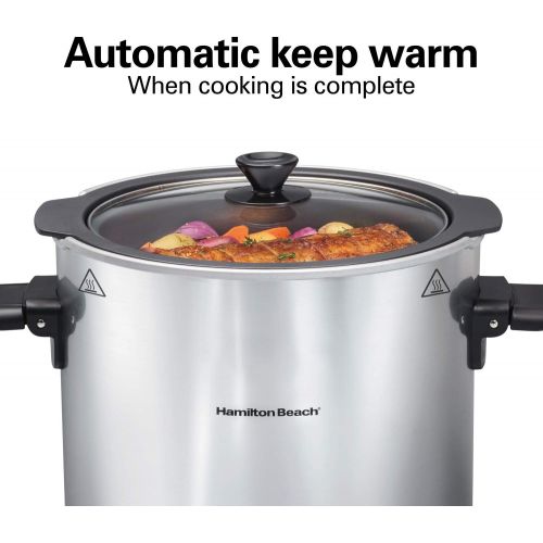  Hamilton Beach Sear & Cook Stock Pot Slow Cooker with Stovetop Safe Crock, Large 10 Quart Capacity, Programmable, Silver (33196)