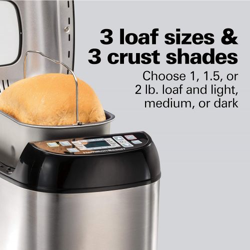  Hamilton Beach Bread Maker Machine Artisan and Gluten-Free, 2 lbs Capacity, 14 Settings, Digital, Stainless Steel, Black and Stainless (29885)