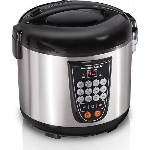  Hamilton Beach Digital Programmable Rice and Slow Cooker & Food Steamer, 20 Cups Cooked (10 Cups Uncooked), 14 Pre-Programmed Settings for Sear Saute, Hot Cereal, Soup, Nonstick Po