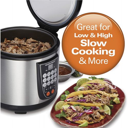  Hamilton Beach Digital Programmable Rice and Slow Cooker & Food Steamer, 20 Cups Cooked (10 Cups Uncooked), 14 Pre-Programmed Settings for Sear Saute, Hot Cereal, Soup, Nonstick Po