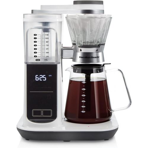  Hamilton Beach Craft Programmable Automatic Coffee Maker Brewer or Manual Pour Over Dripper with 5 Strengths and Integrated Scale, 8 Cups, Includes Cone Filter Set, White (46700)