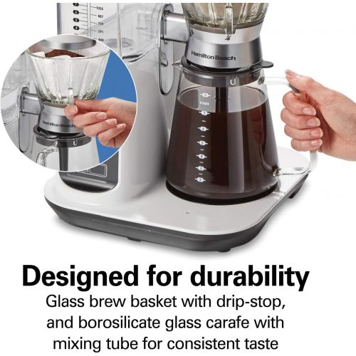  Hamilton Beach Craft Programmable Automatic Coffee Maker Brewer or Manual Pour Over Dripper with 5 Strengths and Integrated Scale, 8 Cups, Includes Cone Filter Set, White (46700)