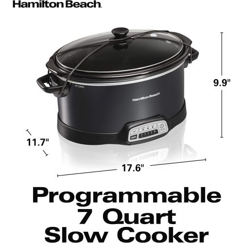  Hamilton Beach Programmable Slow Cooker with Three Temperature Settings, 7-Quart + Lid Latch Strap, Black