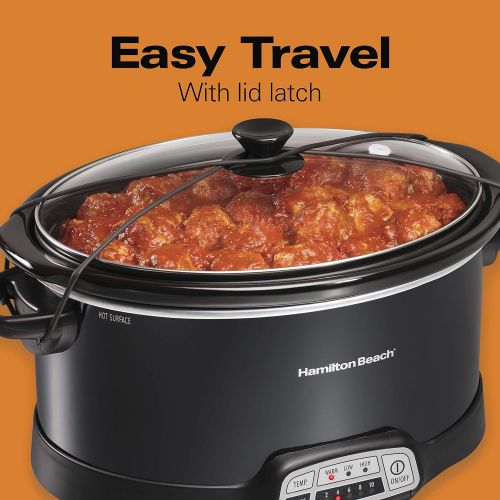  Hamilton Beach Programmable Slow Cooker with Three Temperature Settings, 7-Quart + Lid Latch Strap, Black