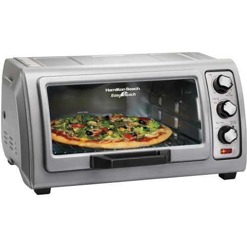  Hamilton Beach 6-Slice Countertop Toaster Oven with Easy Reach Roll-Top Door, Bake Pan, Silver (31127D)