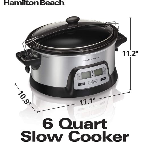  Hamilton Beach Stay or Go Portable 6-Quart Programmable Slow Cooker With FlexCook Dual Digital Timer for 2 Heat Settings, Lid Lock (33861)