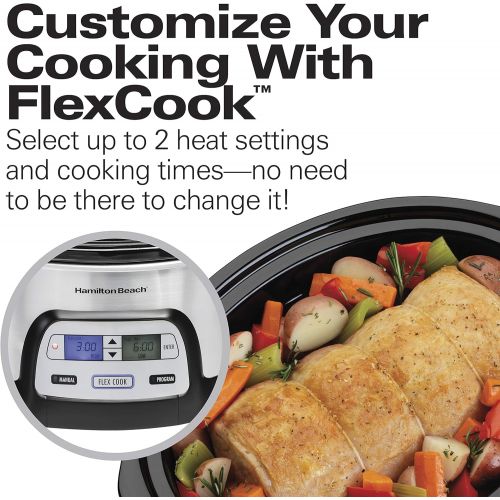  Hamilton Beach Stay or Go Portable 6-Quart Programmable Slow Cooker With FlexCook Dual Digital Timer for 2 Heat Settings, Lid Lock (33861)