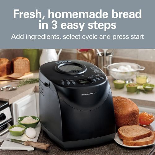  Hamilton Beach Bread Maker Machine, Digital, Programmable, 12 Settings + Gluten Free, Dishwasher Safe Pan + Kneading Paddle, 2 lb Capacity, Black (29882)