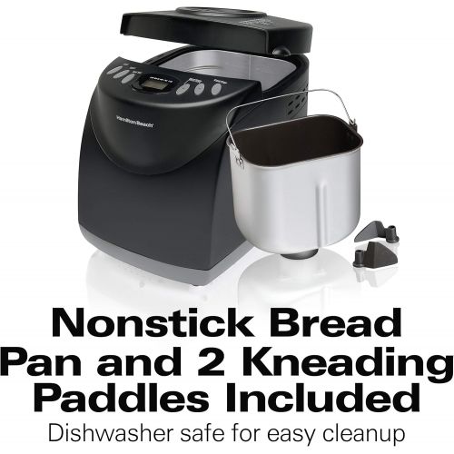  Hamilton Beach Bread Maker Machine, Digital, Programmable, 12 Settings + Gluten Free, Dishwasher Safe Pan + Kneading Paddle, 2 lb Capacity, Black (29882)