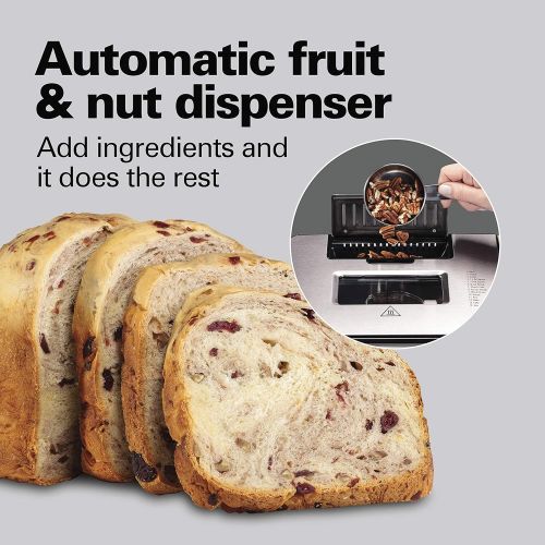  Hamilton Beach Premium Dough & Bread Maker Machine with Auto Fruit and Nut Dispenser, 2 lb. Loaf Capacity, Stainless Steel (29888)