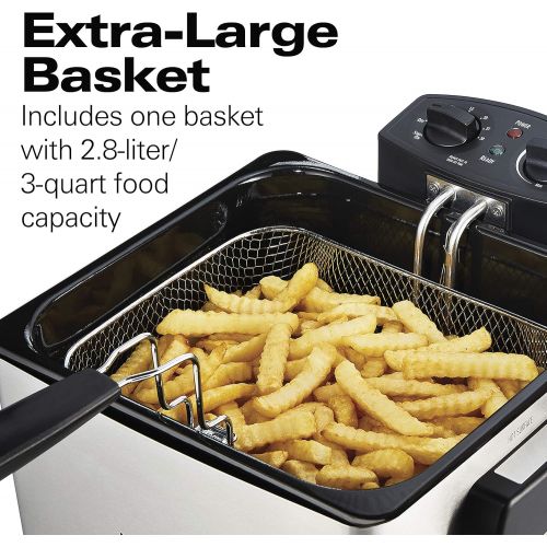  Hamilton Beach Professional Grade Electric Deep Fryer, XL Frying Basket, Lid with View Window, 1800 Watts, 19 Cups / 4.5 Liters Oil Capacity, Stainless Steel