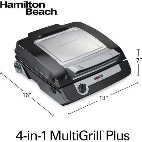  Hamilton Beach 4-in-1 Indoor Grill & Electric Griddle Combo with Bacon Cooker, Opens Flat to Double Cooking Surface, Removable Nonstick Plates, Black & Silver (25601)