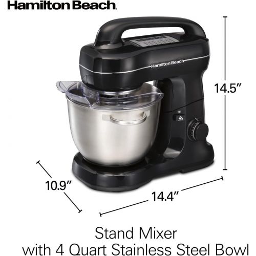  Hamilton Beach Electric Stand Mixer, 4 Quarts, Dough Hook, Flat Beater Attachments, Splash Guard 7 Speeds with Whisk, Black with Top Handle