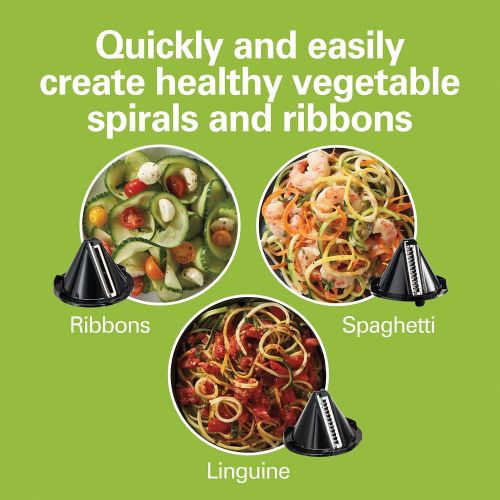  Hamilton Beach 3-in-1 Electric Vegetable Spiralizer & Slicer With 3 Cutting Cones for Veggie Spaghetti, Linguine, and Ribbons, 6-Cups, Black,70930