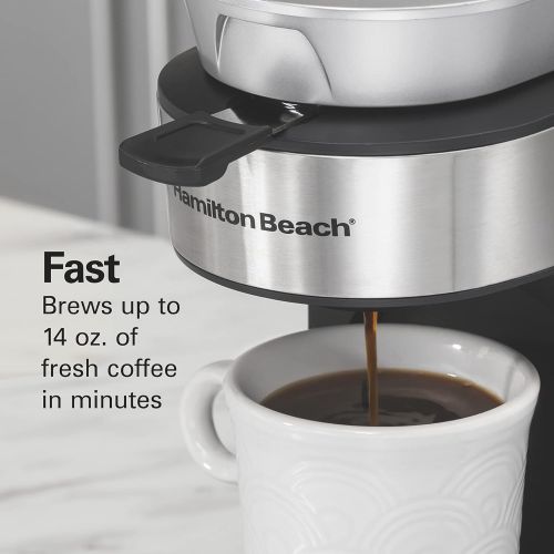  Hamilton Beach 49987 The Scoop Single Serve Coffee Maker Fast Grounds Brewer for 8-14oz. Cups in Minutes, 40oz. Removable Reservoir, Stainless Steel