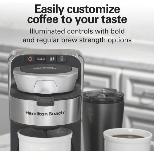  Hamilton Beach 49987 The Scoop Single Serve Coffee Maker Fast Grounds Brewer for 8-14oz. Cups in Minutes, 40oz. Removable Reservoir, Stainless Steel
