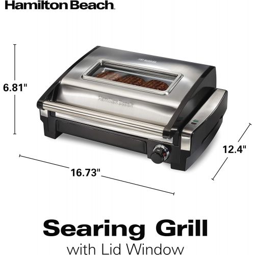  Hamilton Beach Electric Indoor Searing Grill with Viewing Window and Removable Easy-to-Clean Nonstick Plate, 6-Serving, Extra-Large Drip Tray, Stainless Steel (25361)