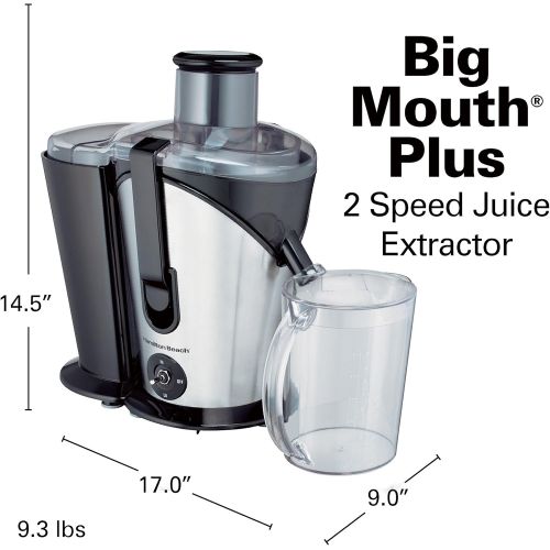  Hamilton Beach Juicer Machine, Centrifugal Extractor Big Mouth 3” Feed Chute for Whole Fruits & Vegetables, Easy to Clean, 2 Speeds, 800 Watts, BPA Free, Black and Silver (67750)