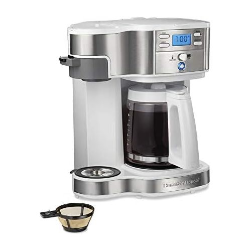  Hamilton Beach 2-Way Brewer Coffee Maker, Single-Serve and 12-Cup Pot, White (49933)