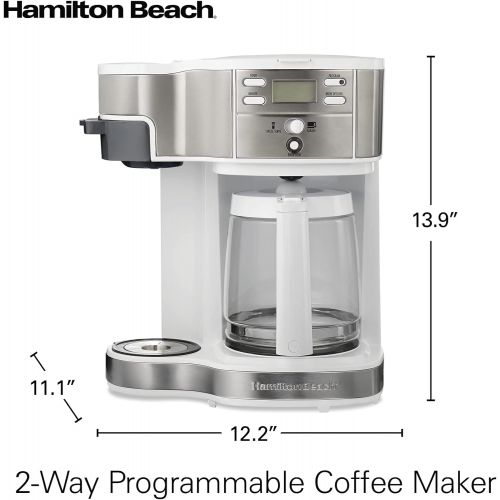  Hamilton Beach 2-Way Brewer Coffee Maker, Single-Serve and 12-Cup Pot, White (49933)