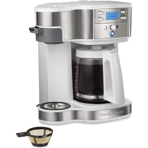  Hamilton Beach 2-Way Brewer Coffee Maker, Single-Serve and 12-Cup Pot, White (49933)
