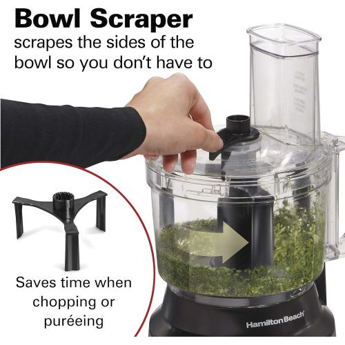  Hamilton Beach Food Processor & Vegetable Chopper for Slicing, Shredding, Mincing, and Puree, 10 Cups - Bowl Scraper, Stainless Steel