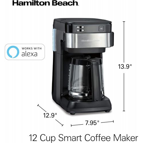  Hamilton Beach Works with Alexa Smart Coffee Maker, Programmable, 12 Cup Capacity, Black and Stainless Steel (49350)  A Certified for Humans Device