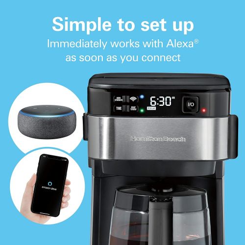  Hamilton Beach Works with Alexa Smart Coffee Maker, Programmable, 12 Cup Capacity, Black and Stainless Steel (49350)  A Certified for Humans Device