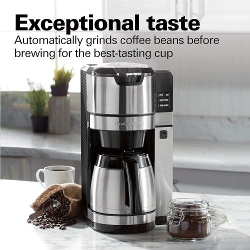  Hamilton Beach Programmable Coffee Maker with Built-In Auto-Rinsing Beans Grinder and Thermal Carafe, 10 Cups, Stainless Steel (45501): Kitchen & Dining