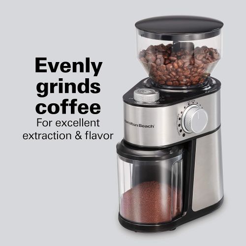  Hamilton Beach Electric Burr Coffee Grinder with Large 16oz Hopper and 18 Settings for 2-14 Cups, Stainless Steel (80385)