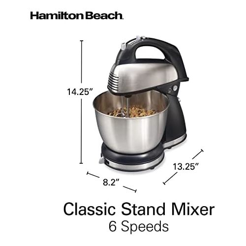  Hamilton Beach Classic Hand and Stand Mixer, 4 Quarts, 6 Speeds with QuickBurst, 290 Watts, Bowl Rest, Black and Stainless (64651), New