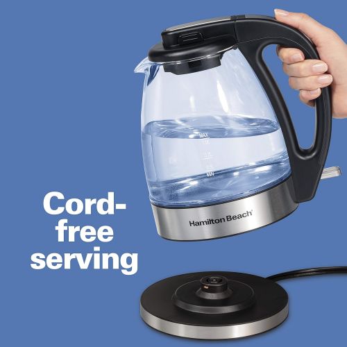  [아마존베스트]Hamilton Beach Glass Electric Tea Kettle, Water Boiler & Heater, 1 L, Cordless, LED Indicator, Auto-Shutoff & Boil-Dry Protection (40930), Clear