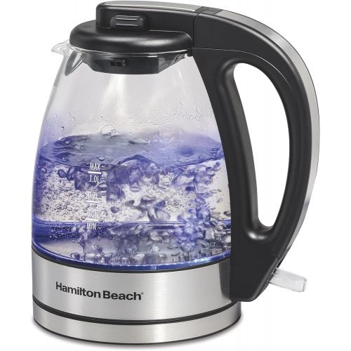  [아마존베스트]Hamilton Beach Glass Electric Tea Kettle, Water Boiler & Heater, 1 L, Cordless, LED Indicator, Auto-Shutoff & Boil-Dry Protection (40930), Clear
