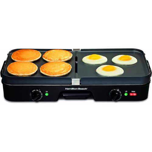  [아마존베스트]Hamilton Beach 3-in-1 Electric Indoor Grill + Griddle, 8-Serving, Reversible Nonstick Plates, 2 Cooking Zones with Adjustable Temperature (38546), Black